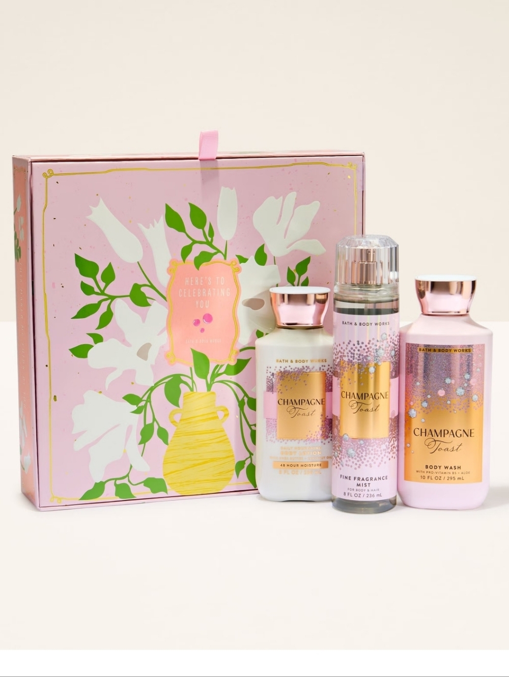 Bath & Body Works Champagne Toast Pink Gift Set with Rose Gold Accents